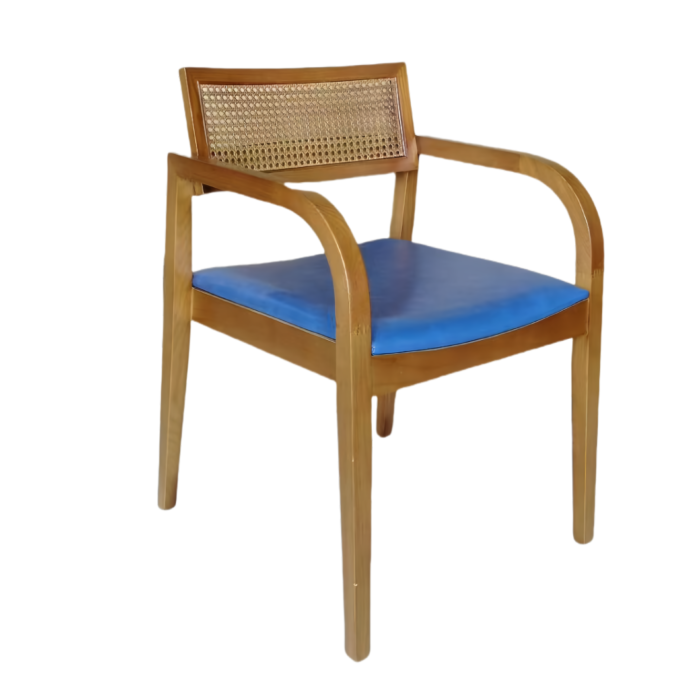 Modern Solid Wood Dining Chair with Blue Cushion