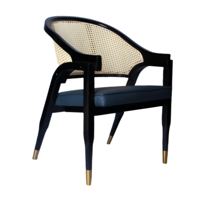 CY- (5) Luxury Rattan & Wood Accent Chair with Blue Cushion