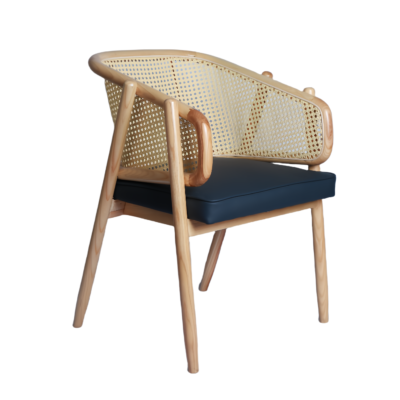 Modern Rattan Back Dining Chair with Blue Seat