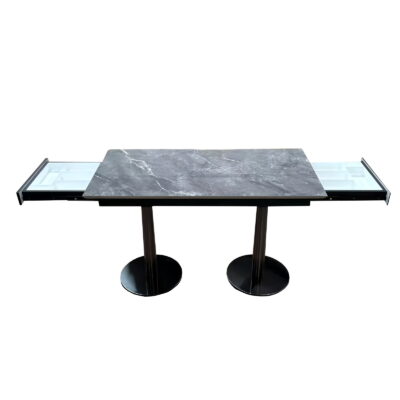 TB-139 Stone-Look Double Pedestal Restaurant Table with Side Drawers