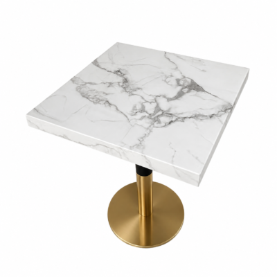 TB-144 Square Marble-Look Metal Pedestal Restaurant Table
