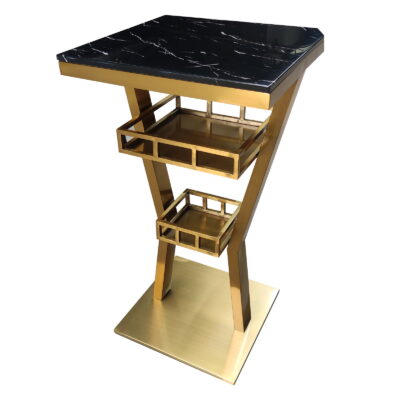 TB-162 Square Marble-Look High Bar Table with Tiered Base