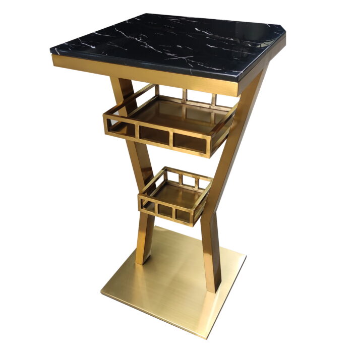 TB-162 Square Marble-Look High Bar Table with Tiered Base