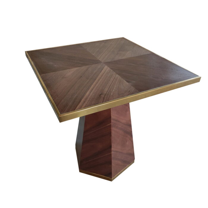 TB-165 Square Geometric Wood-Finish Pedestal Restaurant Table