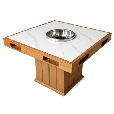 TB-167 Square Marble-Look Hotpot Restaurant Table with Panel Base