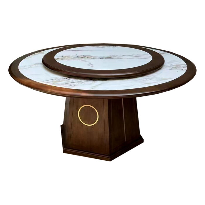 TB-171 Round Marble-Look Restaurant Dining Table with Lazy Susan
