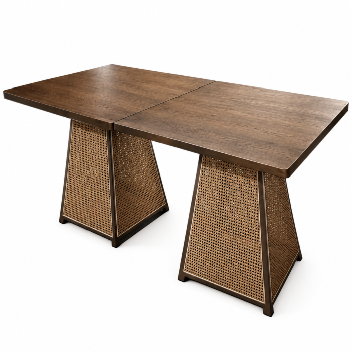TB-174 Rectangular Wood-Finish Restaurant Table with Woven-Panel Bases
