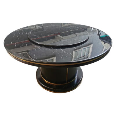 TB-176 Round Black Marble-Look Restaurant Table with Lazy Susan