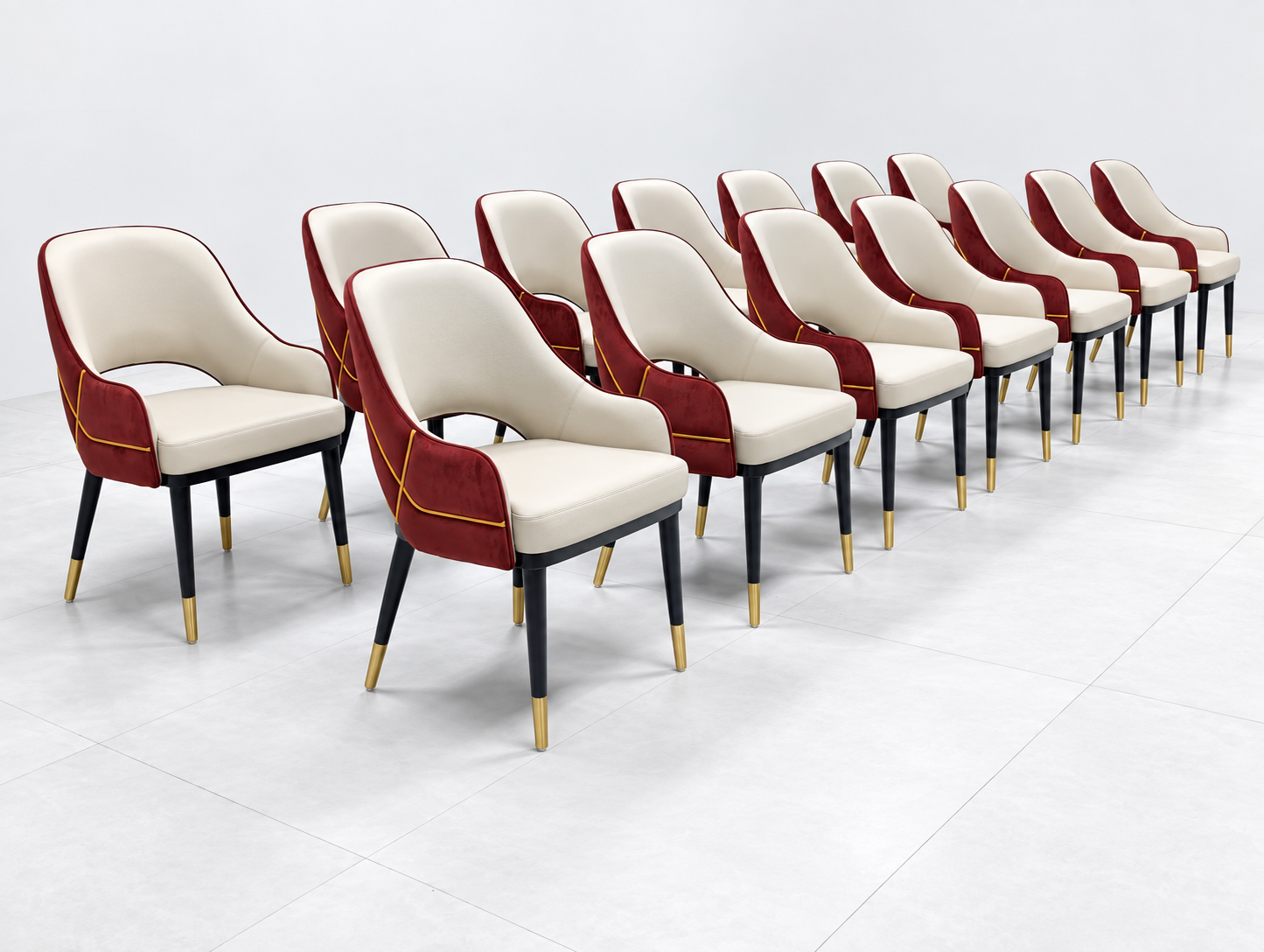 Batch of ivory and burgundy dining chairs