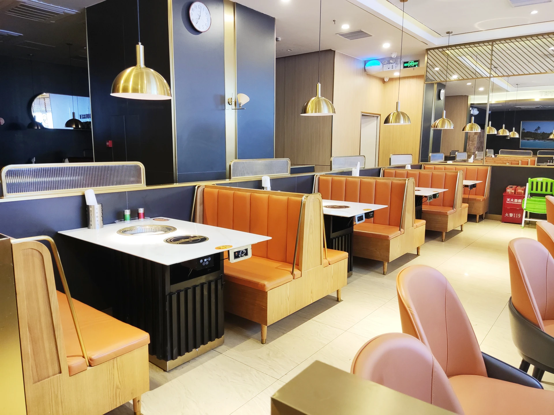 Hotpot restaurant tables and booth seating